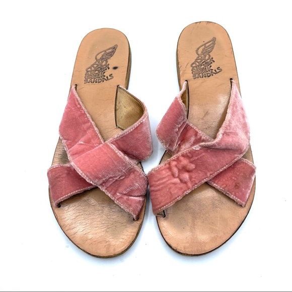 ANCIENT GREEK SANDALS Thais Dusty Pink Velvet slip on sandals sz 40 - Picture 1 of 8